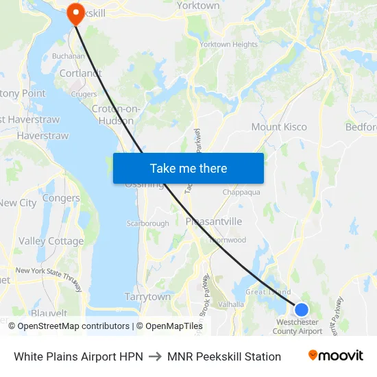 White Plains Airport HPN to MNR Peekskill Station map