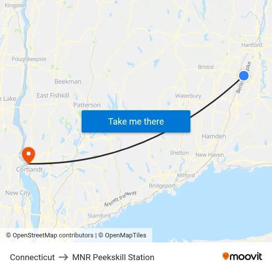 Connecticut to MNR Peekskill Station map