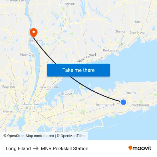 Long Eiland to MNR Peekskill Station map