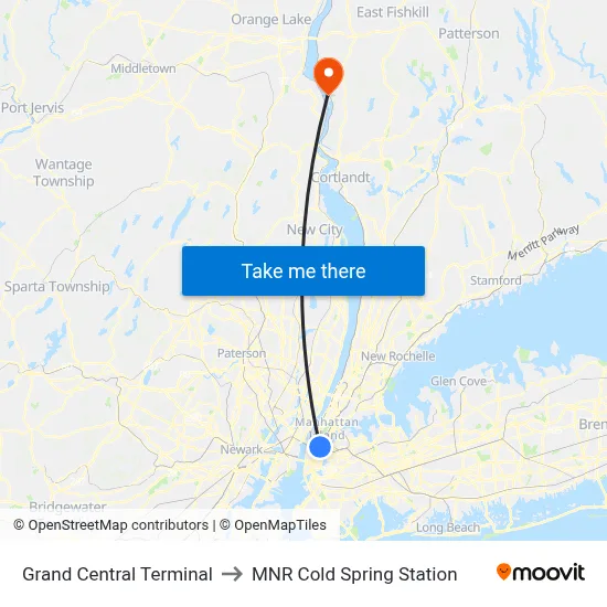 Grand Central Terminal to MNR Cold Spring Station map