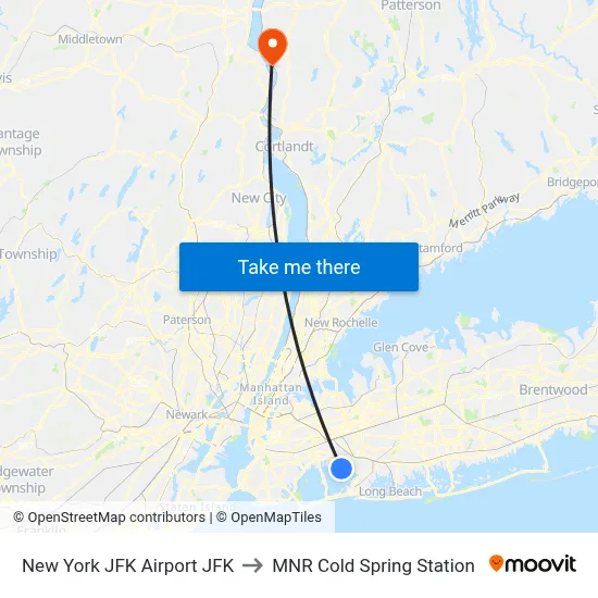 New York JFK Airport JFK to MNR Cold Spring Station map