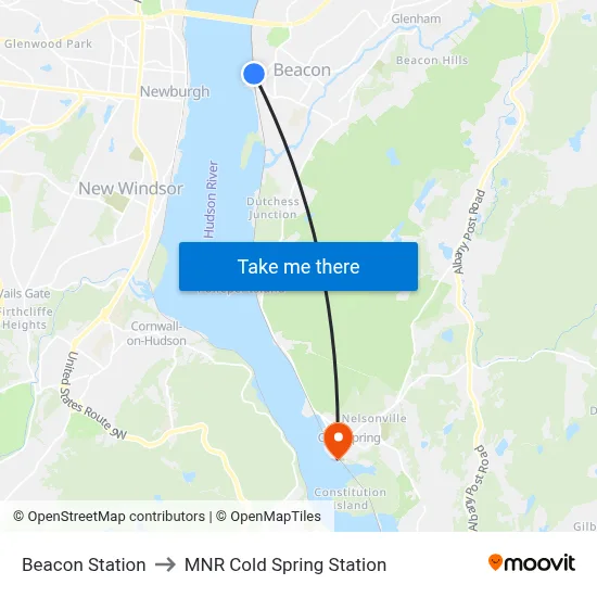 Beacon Station to MNR Cold Spring Station map
