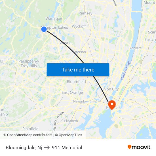 Bloomingdale, Nj to 911 Memorial map