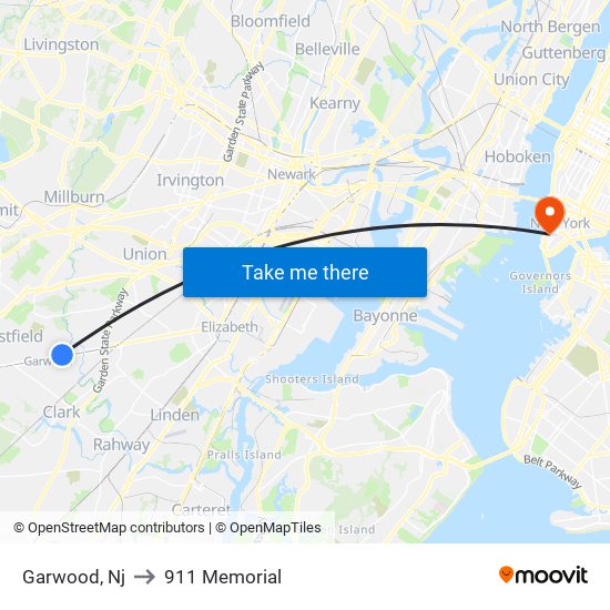Garwood, Nj to 911 Memorial map
