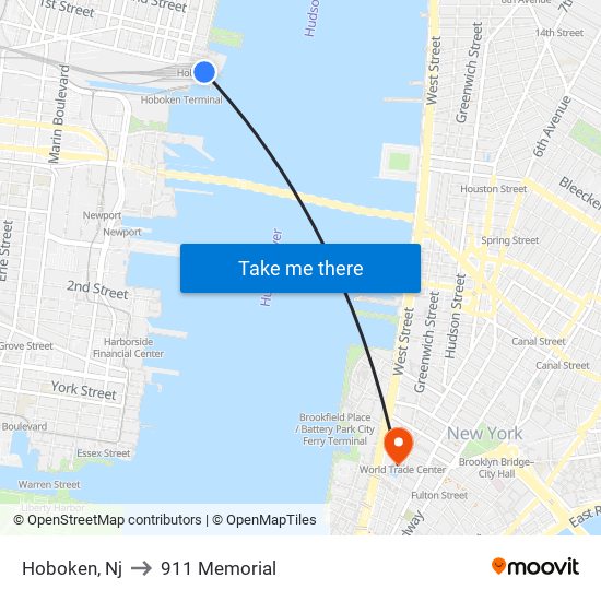 Hoboken, Nj to 911 Memorial map