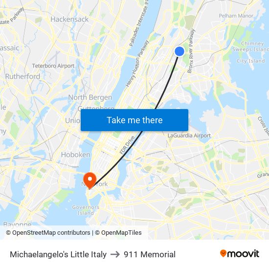 Michaelangelo's Little Italy to 911 Memorial map