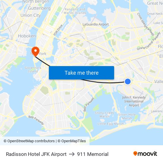 Radisson Hotel JFK Airport to 911 Memorial map