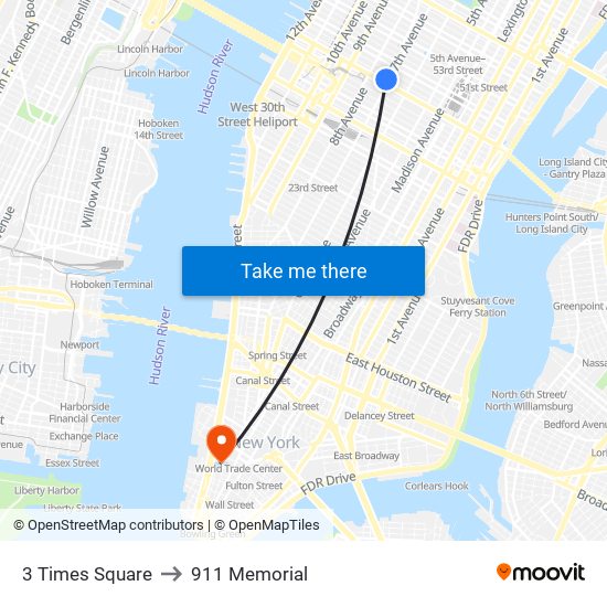 3 Times Square to 911 Memorial map
