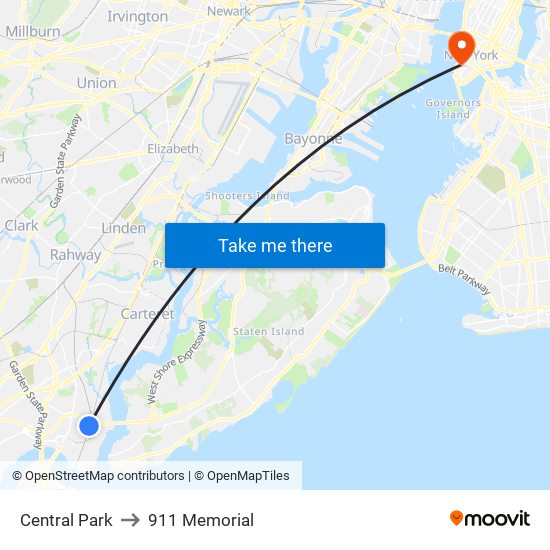 Central Park to 911 Memorial map