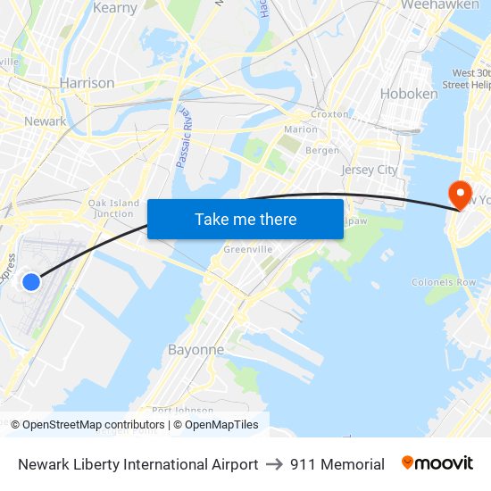 Newark Liberty International Airport to 911 Memorial map