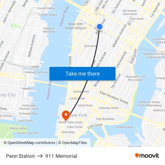 Penn Station to 911 Memorial map