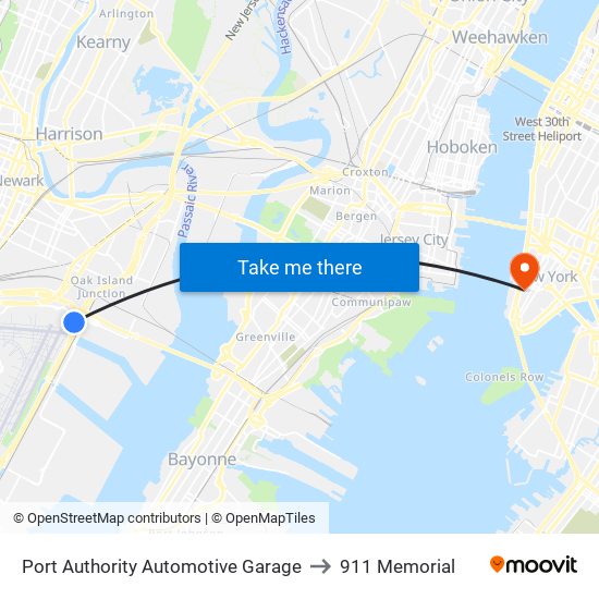 Port Authority Automotive Garage to 911 Memorial map