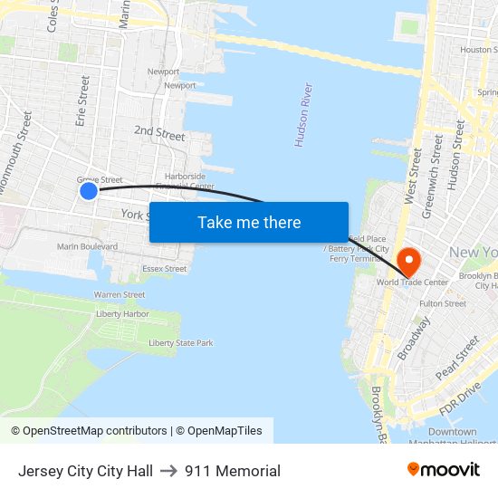 Jersey City City Hall to 911 Memorial map