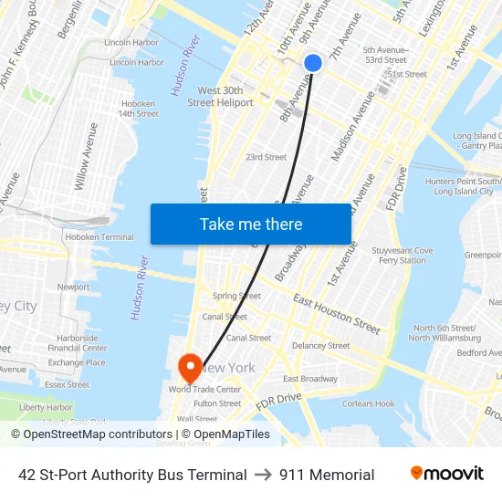 42 St-Port Authority Bus Terminal to 911 Memorial map