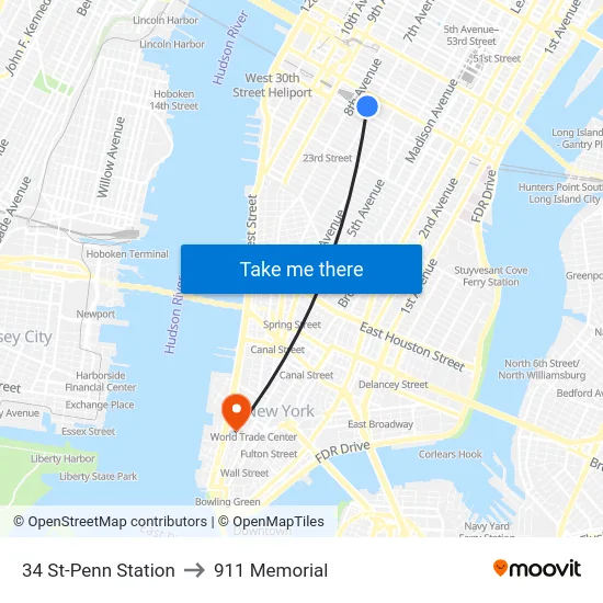 34 St-Penn Station to 911 Memorial map