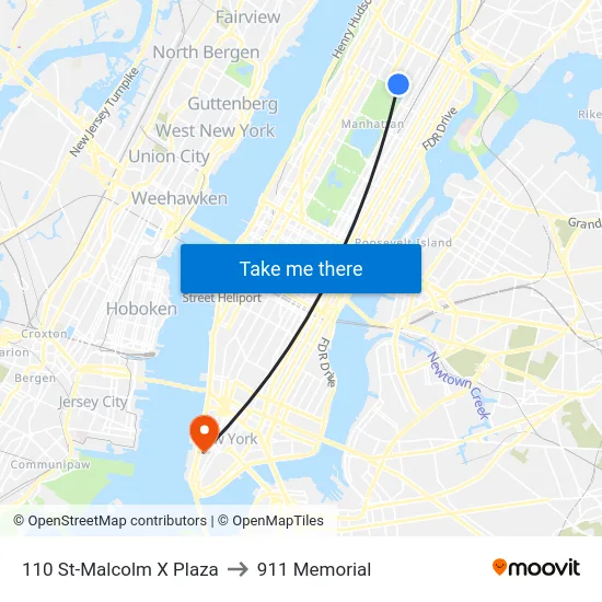 110 St-Malcolm X Plaza to 911 Memorial map