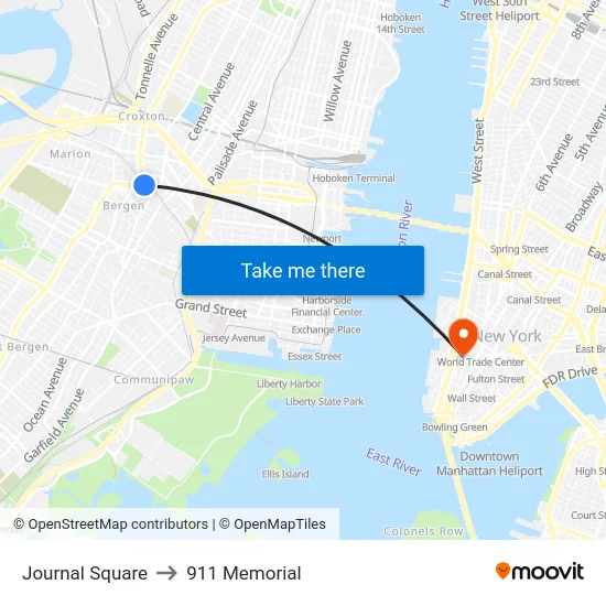 Journal Square to 911 Memorial map