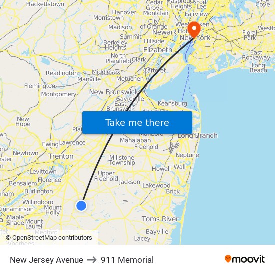 New Jersey Avenue to 911 Memorial map