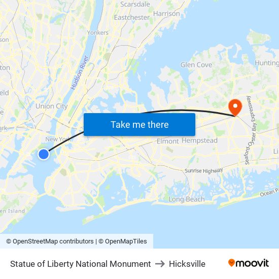 Statue of Liberty National Monument to Hicksville map