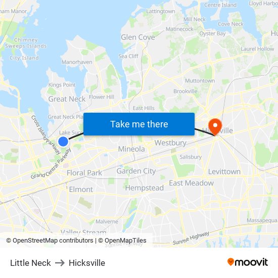 Little Neck to Hicksville map