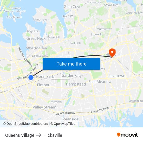 Queens Village to Hicksville map