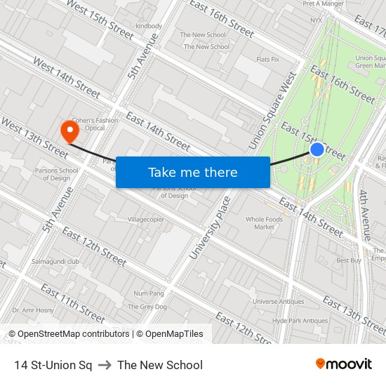 14 St-Union Sq to The New School map