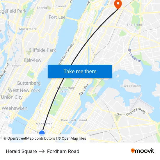Herald Square to Fordham Road map