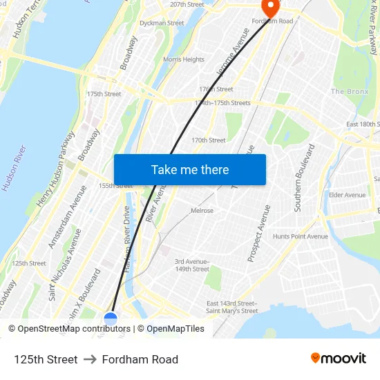 125th Street to Fordham Road map