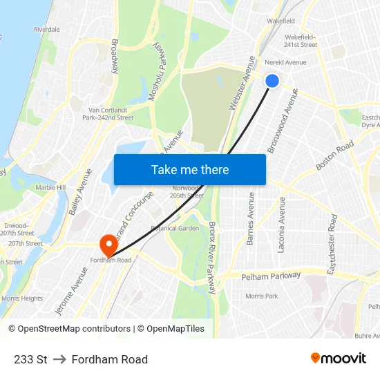 233 St to Fordham Road map