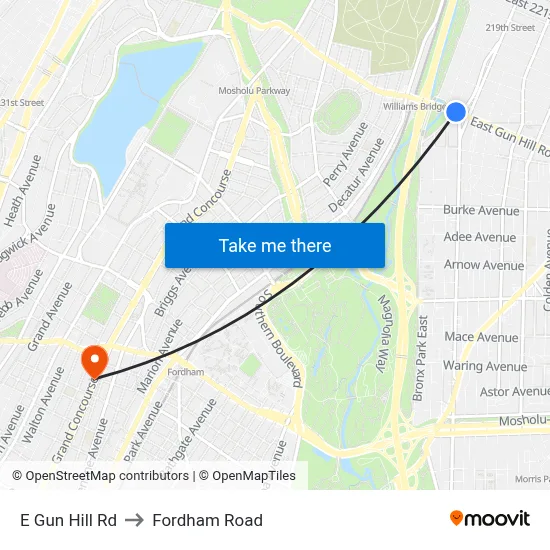 E Gun Hill Rd, Bronx (New York City), NY 10467 to Fordham Road map