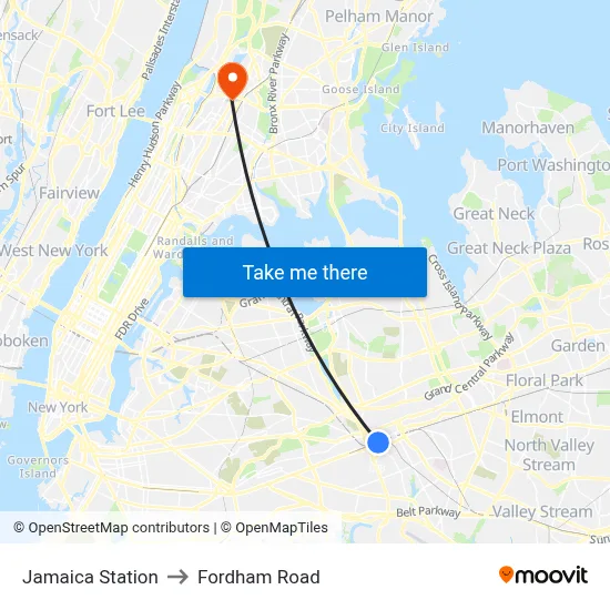 Jamaica Station to Fordham Road map