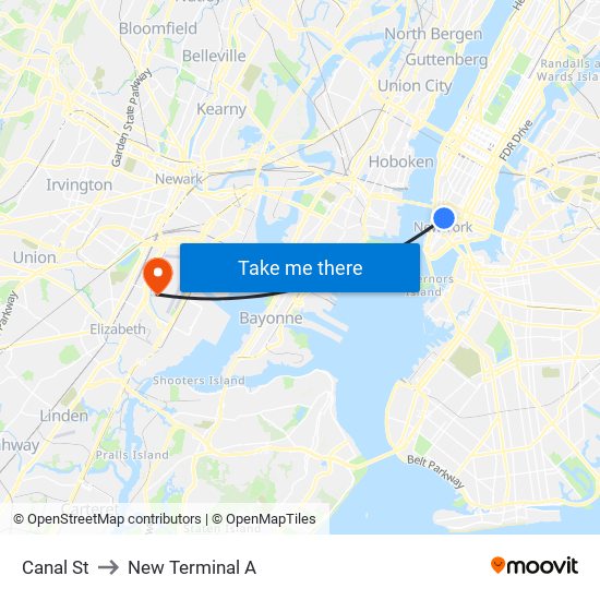 Canal St to New Terminal A map