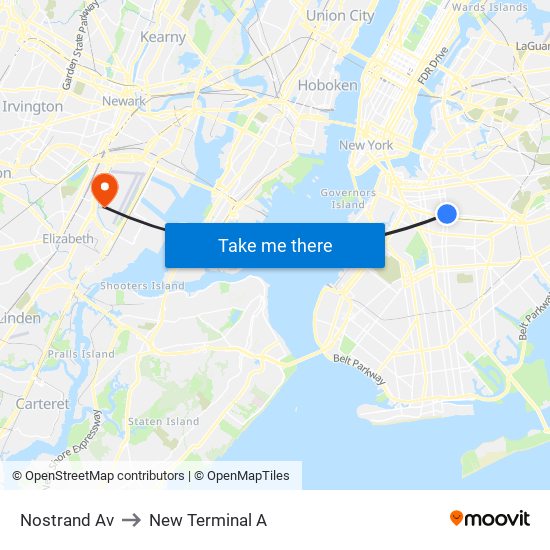 Nostrand Av to New Terminal A map