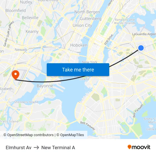 Elmhurst Av to New Terminal A map