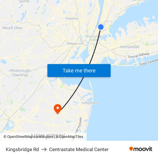 Kingsbridge Rd to Centrastate Medical Center map