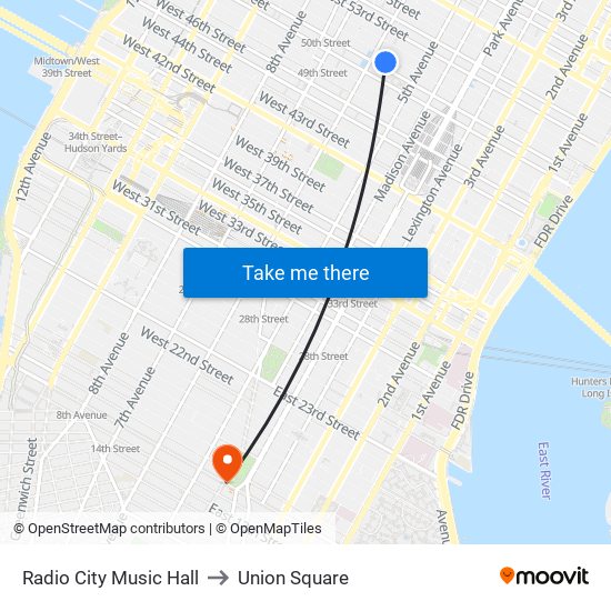 Radio City Music Hall to Union Square map
