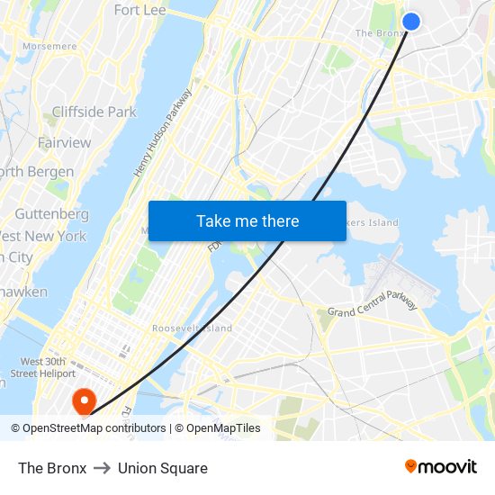 The Bronx to Union Square map