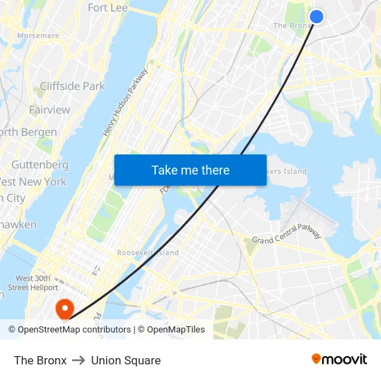 The Bronx to Union Square map