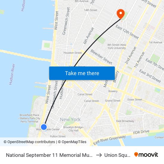 National September 11 Memorial Museum to Union Square map