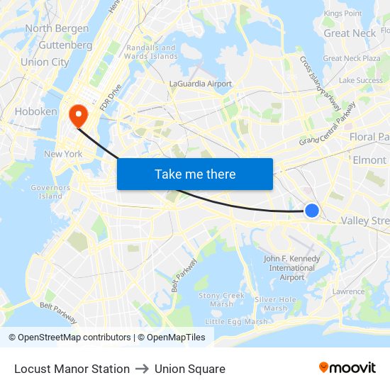 Locust Manor Station to Union Square map