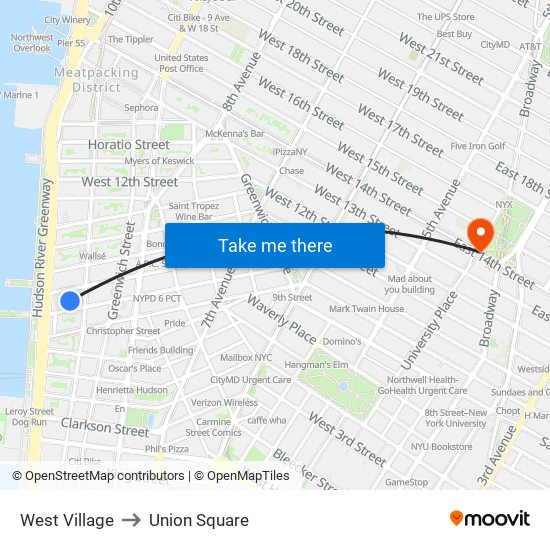 West Village to Union Square map