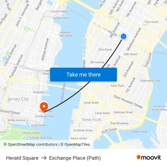 Herald Square to Exchange Place (Path) map