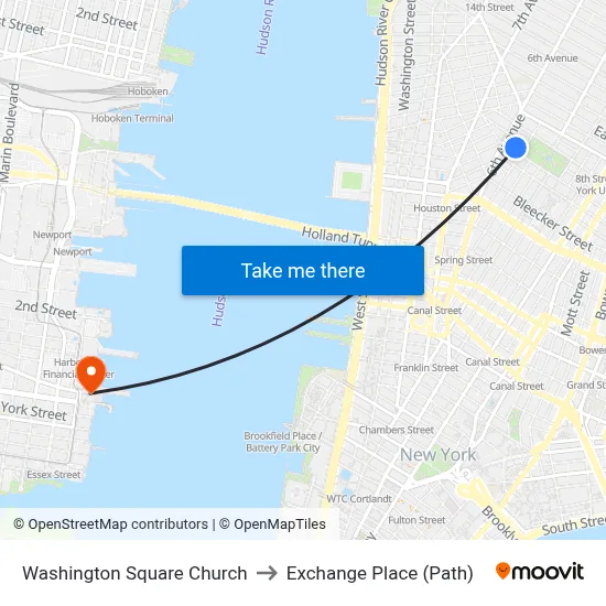 Washington Square Church to Exchange Place (Path) map