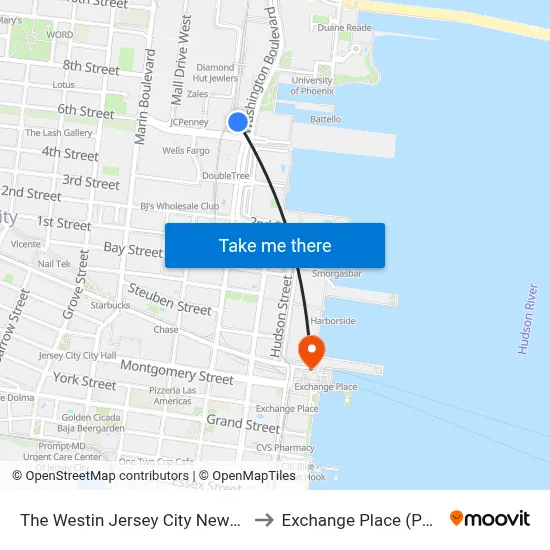 The Westin Jersey City Newport to Exchange Place (Path) map