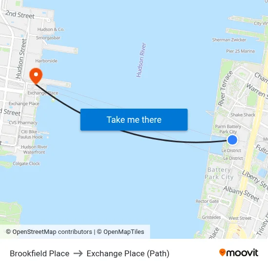Brookfield Place to Exchange Place (Path) map