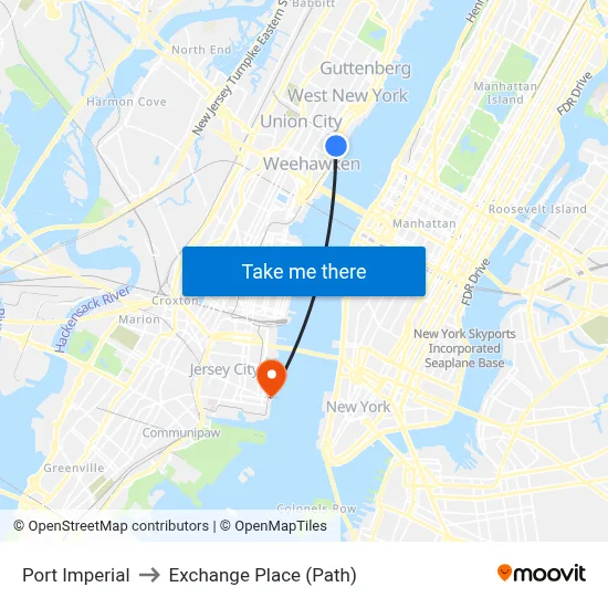 Port Imperial to Exchange Place (Path) map