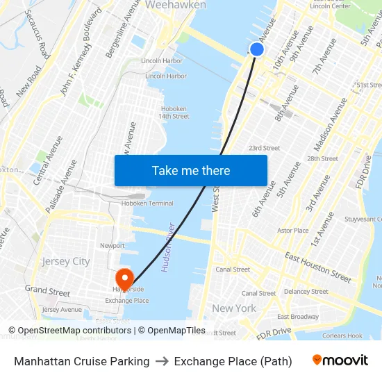 Manhattan Cruise Parking to Exchange Place (Path) map