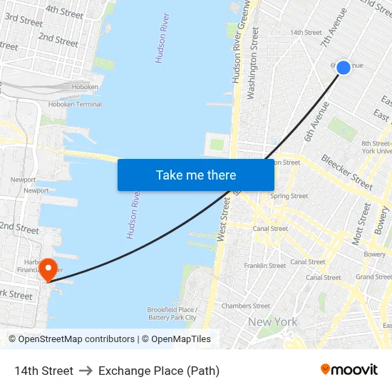 14th Street to Exchange Place (Path) map