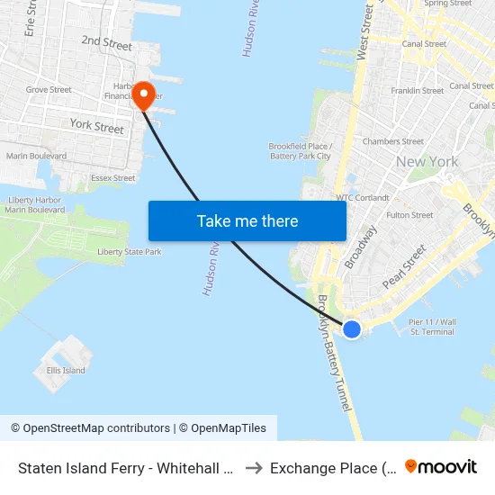 Staten Island Ferry - Whitehall Terminal to Exchange Place (Path) map