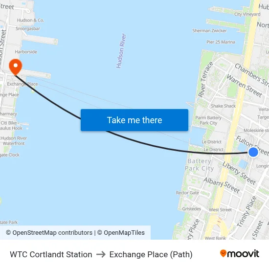 WTC Cortlandt Station to Exchange Place (Path) map